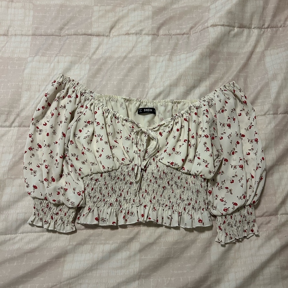 SHEIN Cream Floral Women's Top